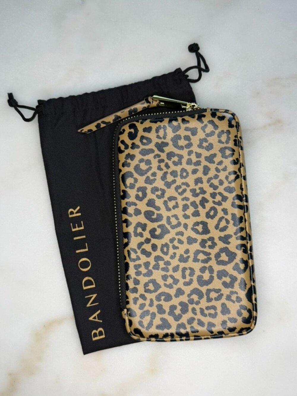 NWT Bandolier Light Leopard Expandable Zip Pouch Gold Rare Retired